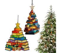 Bohany Ornamenti natalizi | Pila di libri, decorazioni natalizie, ciondolo in acrilico 2D per lettori invernali, celebrazioni, casa, vacanze, porte interne e famiglia