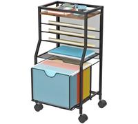 BOHDK Carrello portadocumenti, carrello con cassetto per cartelle di file sospese, carrello da ufficio Sdurty per sotto la scrivania, vassoi di carta in legno e rete Organizzazione per ufficio, casa,