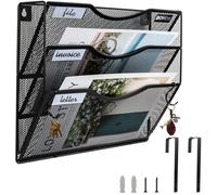 BOHDK Organizer da parete, 3 cartelle portadocumenti da appendere, organizer per posta, verticale in rete metallica, porta documenti da appendere alla parete o alla porta, con ganci, per casa e