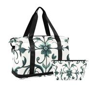 Bohemia Europe Vine Scroll Pattern Ciano Pernottamento Viaggio Duffel Bag Spalla Weekender Pernottamento Borsa con Tracolla Regolabile per Sport Pieghevole, Boemia Europa vite pergamena modello ciano,