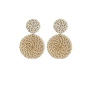 Bohemia - Orecchini pendenti da donna in rattan bianco e marrone, realizzati a mano, geometrici, rotondi, estivi, da spiaggia, Misura unica, Agata