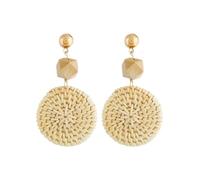 Bohemia - Orecchini pendenti da donna in rattan bianco e marrone, realizzati a mano, geometrici, rotondi, estivi, da spiaggia, Misura unica, Agata