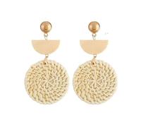 Bohemia - Orecchini pendenti da donna in rattan bianco e marrone, realizzati a mano, geometrici, rotondi, estivi, da spiaggia, Misura unica, Agata
