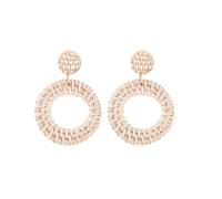 Bohemia - Orecchini pendenti da donna in rattan bianco e marrone, realizzati a mano, geometrici, rotondi, estivi, da spiaggia, Misura unica, Agata
