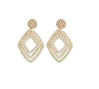 Bohemia - Orecchini pendenti da donna in rattan bianco e marrone, realizzati a mano, geometrici, rotondi, estivi, da spiaggia, Misura unica, Agata