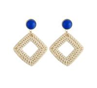 Bohemia - Orecchini pendenti da donna in rattan bianco e marrone, realizzati a mano, geometrici, rotondi, estivi, da spiaggia, Misura unica, Agata