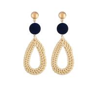 Bohemia - Orecchini pendenti da donna in rattan bianco e marrone, realizzati a mano, geometrici, rotondi, estivi, da spiaggia, Misura unica, Agata