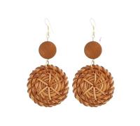 Bohemia - Orecchini pendenti da donna in rattan bianco e marrone, realizzati a mano, geometrici, rotondi, estivi, da spiaggia, Misura unica, Agata