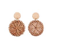 Bohemia - Orecchini pendenti da donna in rattan bianco e marrone, realizzati a mano, geometrici, rotondi, estivi, da spiaggia, Misura unica, Agata