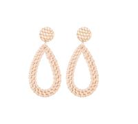 Bohemia - Orecchini pendenti da donna in rattan bianco e marrone, realizzati a mano, geometrici, rotondi, estivi, da spiaggia, Misura unica, Agata