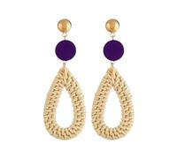Bohemia - Orecchini pendenti da donna in rattan bianco e marrone, realizzati a mano, geometrici, rotondi, estivi, da spiaggia, Misura unica, Agata
