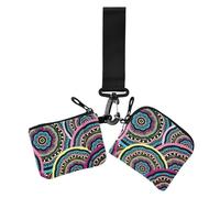Bohemia Tribe Circle - Portafogli da donna, con doppio portafoglio, porta biglietti da visita, alla moda, portachiavi con cinturino da polso, confezione da 2
