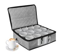 BOHEMIABY Organizer per tazze da caffè, contenitore per 12 tazze con divisori, impilabili e rigidi in Oxford, stile minimalista