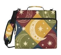 Bohemian Brown Mysterious Star and Moon 3 Ringing Zippered Binder Bag con manico e tracolla rimovibile Laege Capacità Documenti Archiviazione Borsa per la scuola media Organizadores de