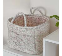 Bohemian Chic Style Quilted Floral Storage Basket, Bohemian Chic Quilted Fabric Storage Basket with Handles & Pocket, Large Capacity Collapsible Fabric Organizer for Home, Picnic, Travel (Flowers,C)