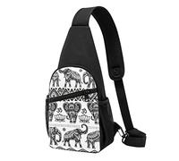 Bohemian Elephant Pattern Casual Una Spalla Cross Body Borsa Petto Portafoglio Telefono Borsa a Tracolla Uomo Borsa a Tracolla Viaggio Walking Marsupio, Nero , Taglia unica