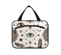 Bohemian Feather Eyes Star Beige appeso viaggio cosmetico borsa con gancio, designer pieghevole impermeabile borsa da toilette per mamma zaino in spalla organizador de maquillaje para L, Occhi di
