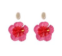 Bohemian Floral Drop Earrings for Women, Colorful Enamel Painted Zinc Alloy Red Flowers and Hoops, Vintage Botanical Dangle Earrings