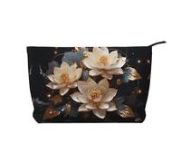 Bohemian Golden Lotus - Borsa cosmetica da donna in velluto a coste, portafoglio portatile con cerniera, adatta per viaggi e conservazione quotidiana di cosmetici, nero, taglia unica