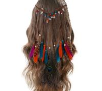 Bohemian & Indian Copricapo Di Piume, Cerchietto Indiano con Piume E Nappa, Copricapo Boho Indiano Set, Accessori Indiana Donna, Estensioni Dei Capelli Piuma Indiano per Donne e Ragazze