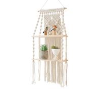 Bohemian Macrame - Wall Hanging Shelf - Macrame Floating Shelves | 2 animali Plant Shelf Wood Hanging Tapestry Boho Shelves | Handmade Wall Storage Rack Boho Decor for Bedroom, Bathroom, Dorm, officee