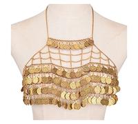 Bohemian Metal Mesh Body Sexy Catena di Pancia Moneta Nappa Bikini Reggiseno Rete Floreale Imbracatura Intimo Reggiseno Catena Gioielli per il Corpo (Colore : Argento, Dimensione : Talla ?nica) (D Talla ?nica)