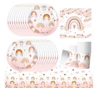 Bohemian Party Tableware,Bohemian Rainbow Set di stoviglie per feste, 20 ospiti, tovaglie, piatti, tazze, tovaglioli per accessori per feste di compleanno