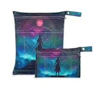Bohemian Tarot Astrology Black Warrior borsa asciutta riutilizzabile Wet Dry Bag 2 Pack essenziale da viaggio per volare con manici per yoga, palestra