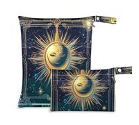 Bohemian Tarot Astrology Colorato Sole e Luna lavabile borsa per pannolini bagnati 2 Pack borsa bagnata per costume da bagno con manici per pannolini per bambini, yoga