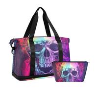 Bohemian Tarro Astrology White Skull Sports Tote Borsa da palestra per la notte Carry On Tote e bagaglio con tracolla regolabile per escursioni di grande capacità, Teschio Bianco Astrologia Bohemian
