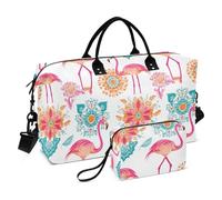 Bohemian Tribal Fenicotteri rosa con piume nere Oggetto personale Borsa da viaggio Weekender Borsa da palestra Sport Borsone con borsa da toilette per viaggi di lavoro Grande capacità Bolsa para