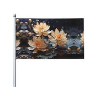 Bohemian White Lotus Prints Bandiere decorative per esterni 0,9 x 1,5 m leggere e belle adatte per cortili esterni e celebrazioni di festival.