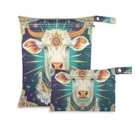 Bohemian White Tarot Astrological Cow borsa da bagno con cerniera 2 Pack borsa bagnata per costume da bagno con manici per asilo nido, bagno
