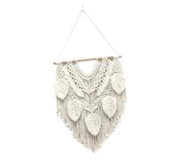 Bohemian Woven Tapestry | Cotton, 50x66cm, Milky White | Handcrafted Wall Hanging With & Leaf Design | Modern Home Decor