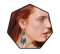 Bohend Boho Piuma Nappa Orecchini Oro Lungo Turchese Orecchino Boemia Viaggio Spiaggia Catena di perle Accessori per l'orecchio per Donne e ragazze(Blu)