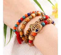 Bohend Boho Stratificato Perlina Bracciali Albero della Vita Bracciale Boemia Turchese Legno Catena di mani Gioielli Per Donne E Ragazze (4PCS)