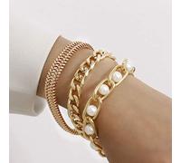 Bohend Moda Layered Bracciali Oro Perla Regolabile Mano Catena a più strati Metallico Braccialetto Gioielleria per donne e ragazze