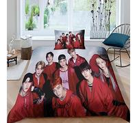BOHHO Stray Kids 3D Copripiumino bambini randagi Set Letto Microfibra E Fibra Di Poliestere Con 2 Federe Con Cerniera, Set 3 Pezzi(senza Trapunta) Single（135x200cm）