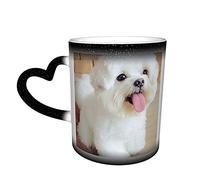 BOHHO Tazza Tazza da caffè con cane maltese Tazza da viaggio personalizzata con cambio di colore nero magico Tazza in ceramica sensibile al calore