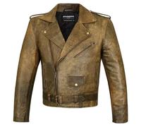 Bohmberg Giacca in pelle da uomo Giacca da motociclista Highway Marlon Brando Giacca da moto - Giacca da turismo in vera pelle pieno fiore, Bronzo, XXL
