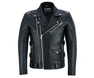 Bohmberg Giacca in Pelle da Uomo Modello Maxx - Vera Pelle - Giacca in Pelle Biker Nero - Classico intramontabile in inconfondibile - Nero, L