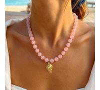 BOHO 1 pezzo Collana lunga con ciondolo a conchiglia e conchiglia marina, stile vintage francese elegante, hip-hop bohémien, stile vacanza, con perline colorate e effetto bling bling, colore rosa maca
