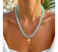 BOHO 1 pezzo Collana lunga con ciondolo a conchiglia e nappina, stile vintage francese elegante, hip-hop bohémien, vacanziero, bling bling, con perline rotonde colorate blu macaron, set personalizzato