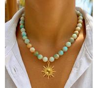 BOHO 1 pezzo Collana lunga vintage francese elegante stile hip hop bohémien vacanza bling bling con perline colorate girasole multi-pendente nappe, set personalizzato esagerato unico Y2K a strati cate