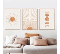 Boho Abstract Mid Century Sun Moon Wall Art Canvas Painting Nordic Posters and Prints Wall Pictures Modern Living Room Decor 20x30cmx3 Senza cornice