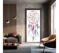 Boho Acchiappasogni Adesivi per Porte 3D Acquerello Piume Adesivi Murali Lavabile per Bagno e Cucina, Mistico Luna Pellicola per Mobili Decorativa Rimovibile, Rivestimento Interno Antigraffio 95x210cm