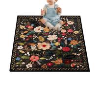 Boho Area Rug 90x63 Inch Non Slip Soft Washable Flower Large Playroom Mat Bohemian Indoor Home Decor Living Room Nursery Entryway Apartment Farmhouse Floor Aesthetic Floral Carpet