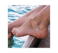 Boho Beach Anklet Silver Layered Anklets Spray Ankle Bracelet Cut Out Sea Wave Ankle Chain Beaded Foot Jewelry Accessories for Women and Girls - -