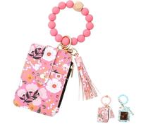 Boho Beaded Wallet with Flower Pattern, Boho Beaded Card Holder Wristlet for Women, Suitable for Light and Safe Travel (C)