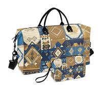 Boho Blu Oro Regolare Texture Decorativa Weekender Pernottamento Borsa Allenamento con Borsa da Toiletry per Sport Grande Capacità Bolsa de Gym para Mujer
